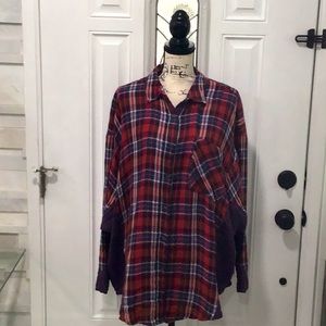 Free People Plaid Oversized Button Down Shirt - Size L